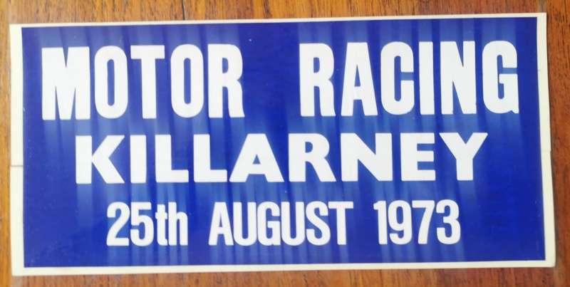 Unused motor racing advertising car decal sticker for Killarney 25 August 1973