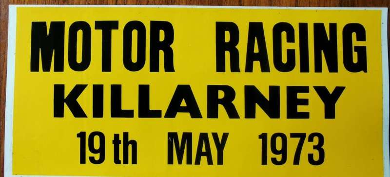 Unused motor racing advertising car decal sticker for Killarney 19 May 1973 - Olive Hendriksz debut