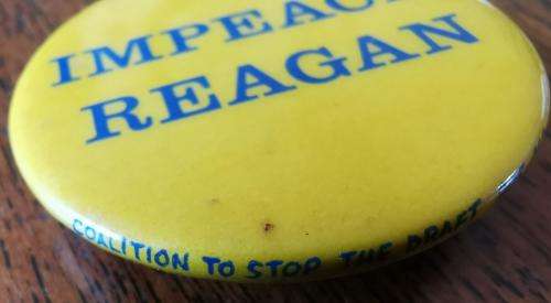Vintage `Impeach Reagan` pin badge circa 1980