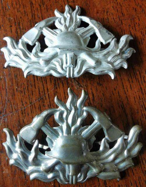 Pair of old West German firefighter feuerwehr hat badges