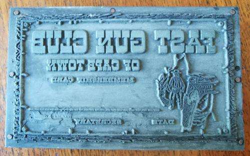 Original vintage Fast Gun Club of Cape Town Bothasig membership card stamp