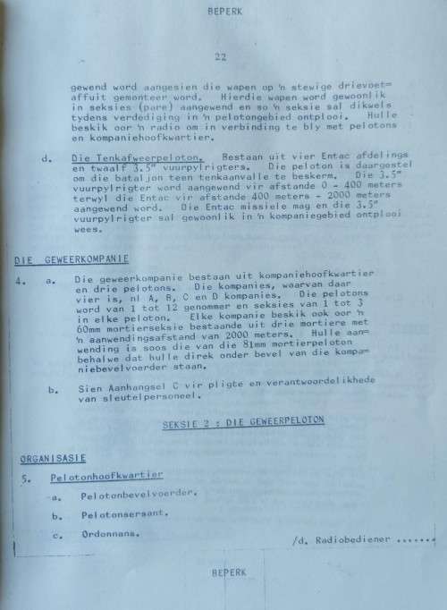 SADF 1970s `Die Infanteriepeleton in die Geveg` Training Manual from the Military Gymnasium