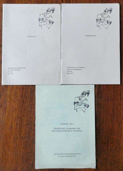 SADF 1973 Troepie Sê Troopie Says lot of 3 conscription propaganda booklets - rare
