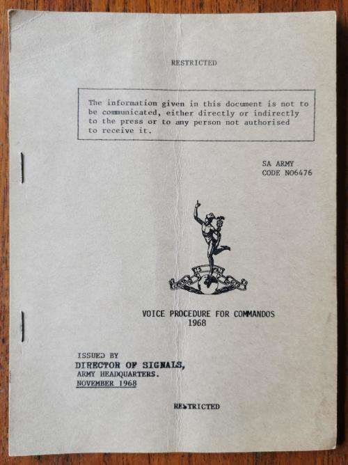 SADF 1968 Voice Procedure for Commandos booklet, issued by Director of Signals