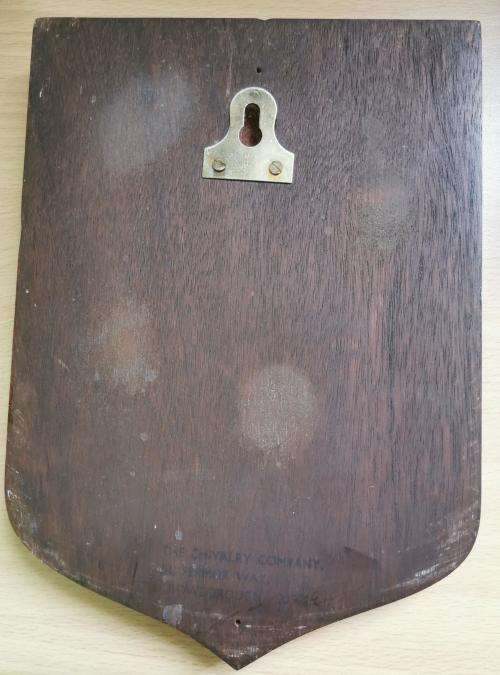 Vintage copper Bartsch family crest on wooden plaque