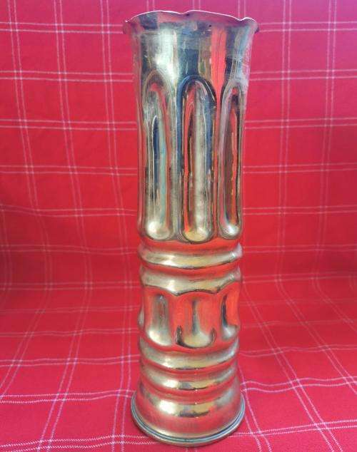 Tall trench art vase made from 13 Pounder shell 1915