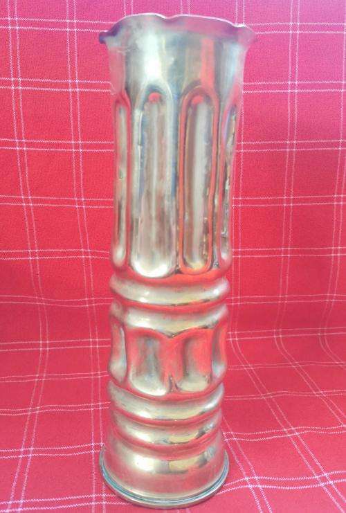 Tall trench art vase made from 13 Pounder shell 1915