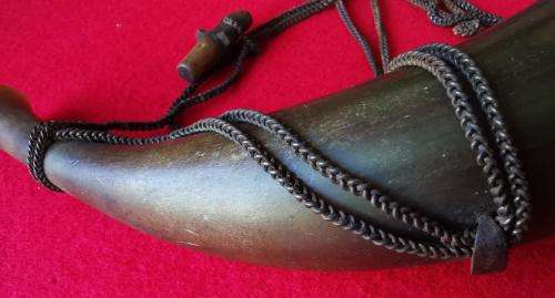 WW2-era antique powder horn engraved E. Africa ISIOLO 1940