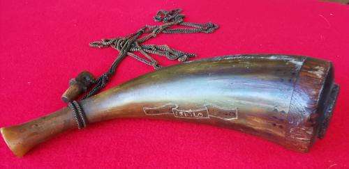 WW2-era antique powder horn engraved E. Africa ISIOLO 1940