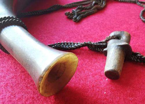 WW2-era antique powder horn engraved E. Africa ISIOLO 1940