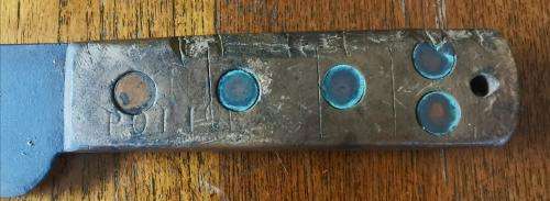 Well-used old police machete in Jabez Cliff of Walsall leather sheath 1934