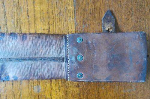 Well-used old police machete in Jabez Cliff of Walsall leather sheath 1934