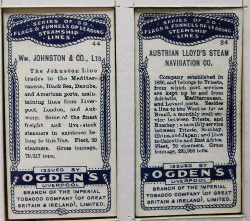 Ogden`s Cigarette Cards Flags and Funnels of Leading Steamship Lines 1906 full set of 50 - CV R4 000