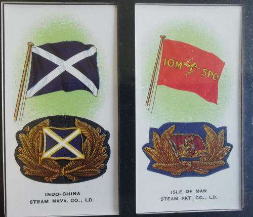 Full set of 50 John Player Cigarette Cards Ships` Flags and Cap Badges 1997 reprint - framed