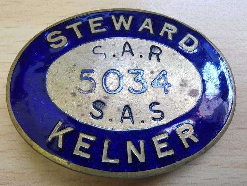 SA Railways 1973 enamelled Steward / Kelner badge - 5034