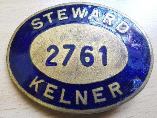 SA Railways 1969 enamelled Steward / Kelner badge - 2761
