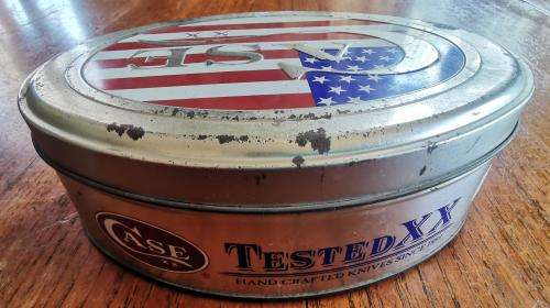 USA-made 2-blade Case XX 629/11 stainless steel knife in original presentation tin - looks unused