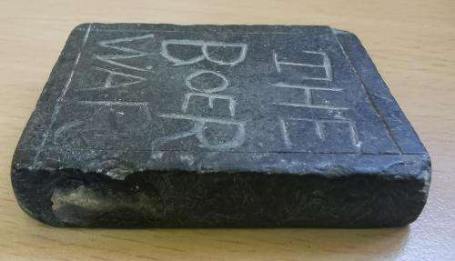 Small hand-carved soapstone or slate The Holy Bible / The Boer War trench art