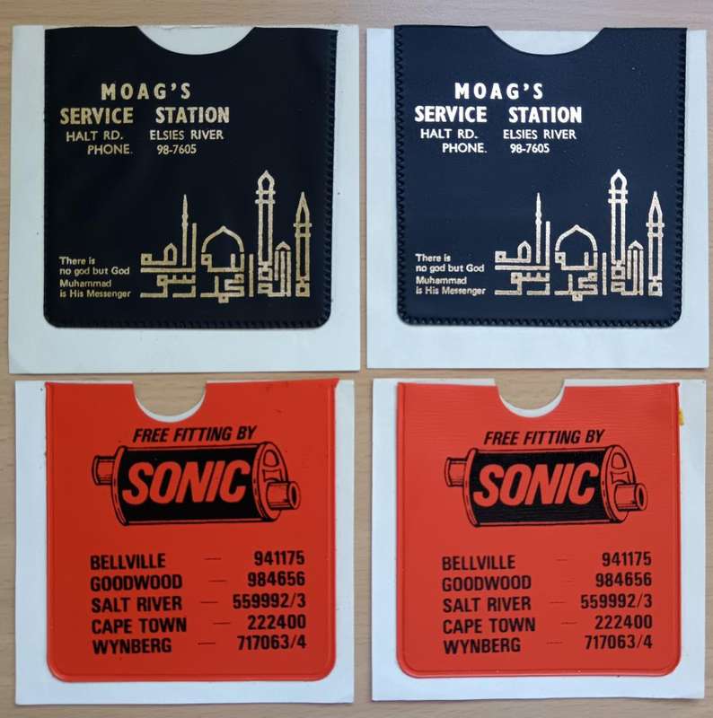 Lot of 4 vintage plastic pocket car sleeves - Sonic and Moag`s Service Station