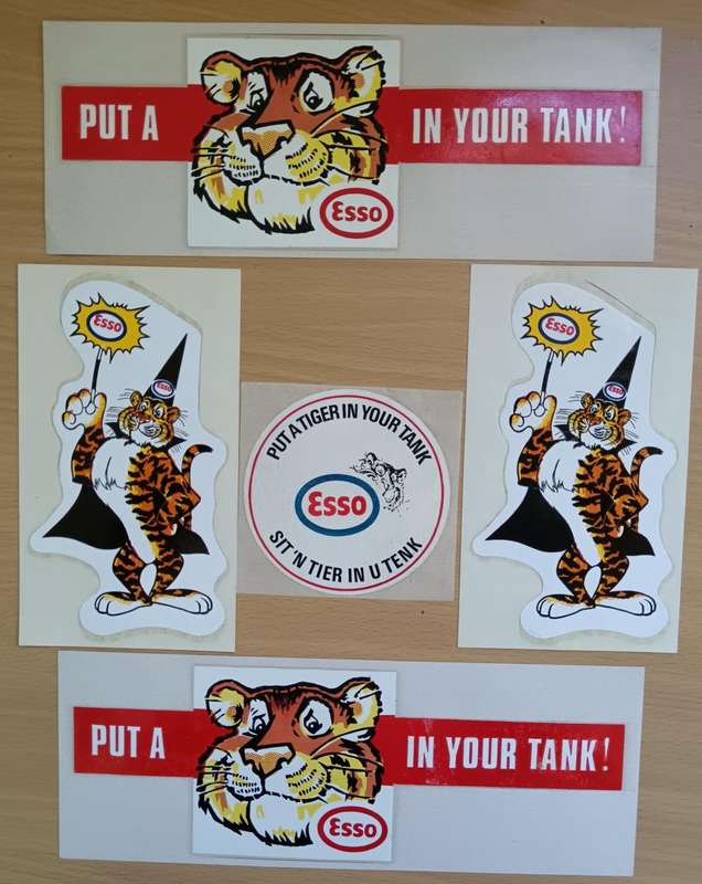 Great lot of 6 vintage Esso English and Afrikaans car decal stickers - Put a tiger in your tank