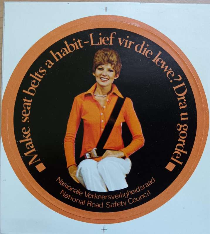 Great pair of vintage Afrikaans road safety bumper stickers + bilingual car disk sticker - 1 of 2
