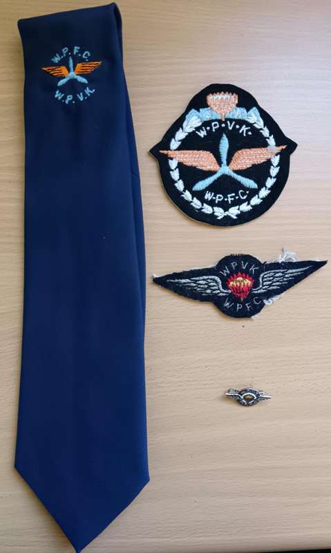 Vintage Western Province Flying Club (WPFC/WPVK) tie, club patch, wings, and pin badge