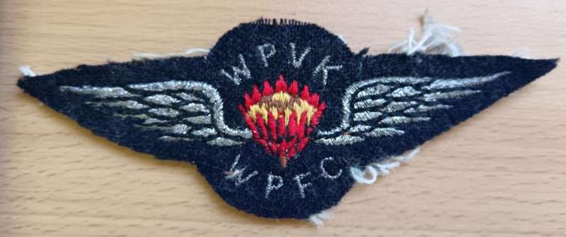 Vintage Western Province Flying Club (WPFC/WPVK) tie, club patch, wings, and pin badge