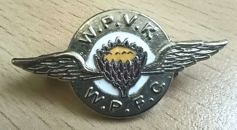 Vintage Western Province Flying Club (WPFC/WPVK) tie, club patch, wings, and pin badge