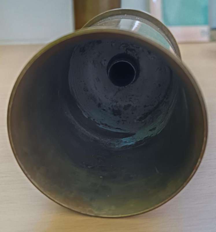 Pair of brass MK4 Bofors 40mm naval gun shells and 0,50 BMG cartridges made into bells