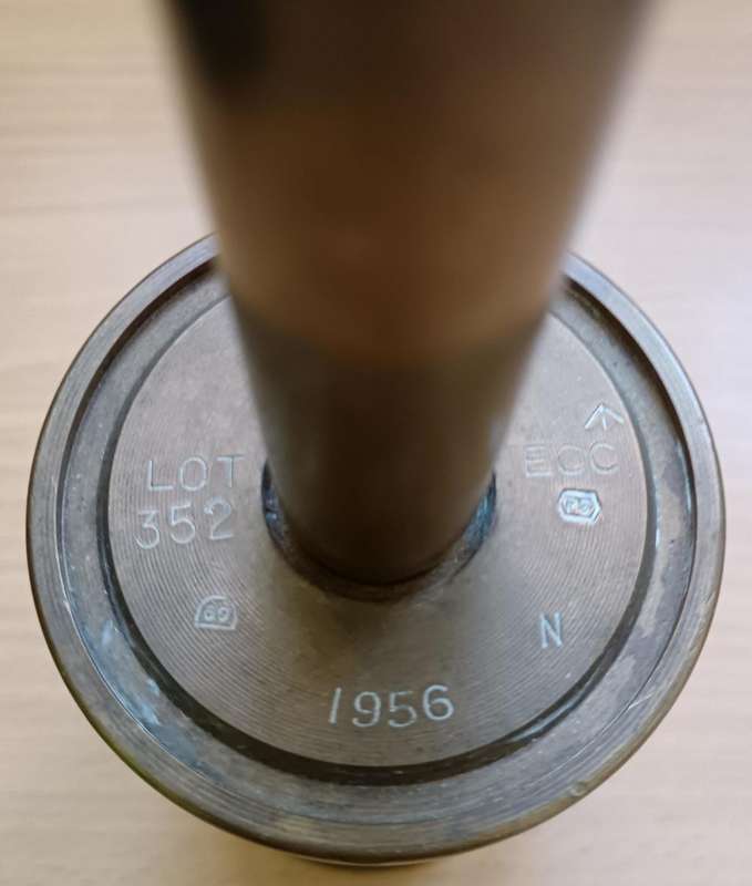 Pair of brass MK4 Bofors 40mm naval gun shells and 0,50 BMG cartridges made into bells
