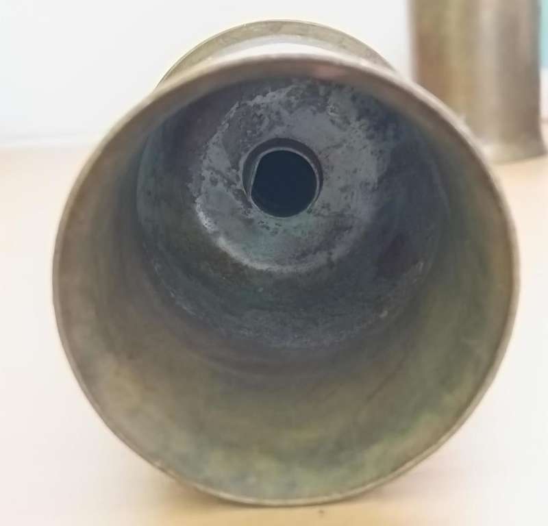 Pair of brass MK4 Bofors 40mm naval gun shells and 0,50 BMG cartridges made into bells