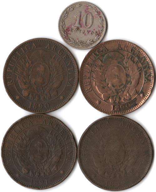 Argentina - Lot of 5 coins from the 1800's - as per scan