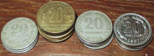 Argentina - Lot of 20, 20 Centavos coins 1929 to 1959 - bid per coin