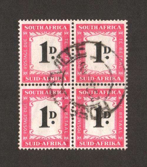 SA Union 1d hyphenated 1950-1958, block of 4 - Rosettenville cancellation