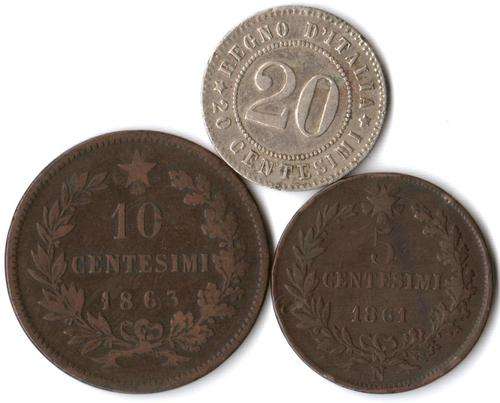 Italy 5,10,20 Centesimi from the 1800's - as per scans