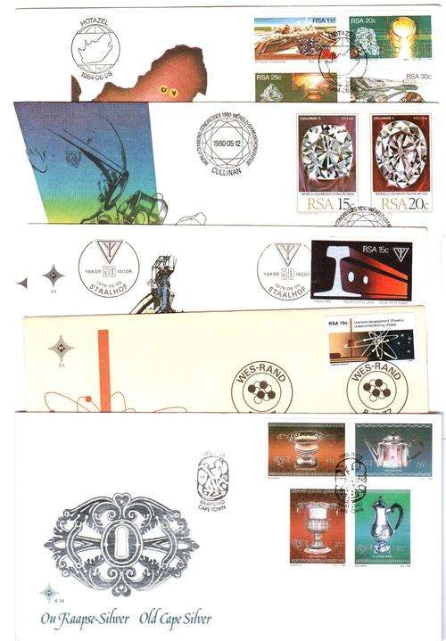 SA 5 FDC's - Gems & Metal theme - bid per FDC to take all