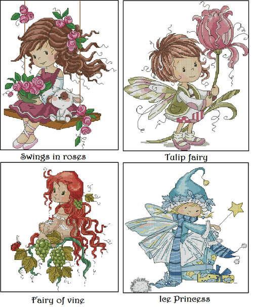 4x Fairies~Cross Stitch patterns