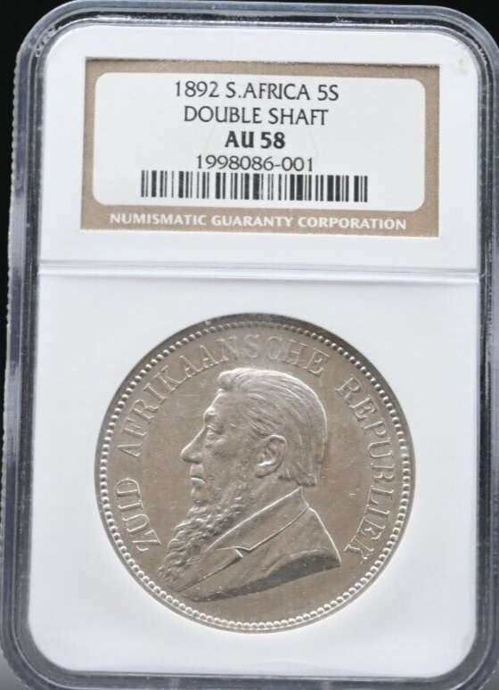 South Africa 1892 ZAR South Africa 1892 ZAR 5 Shilling DOUBLE Shaft AU 58 NGC