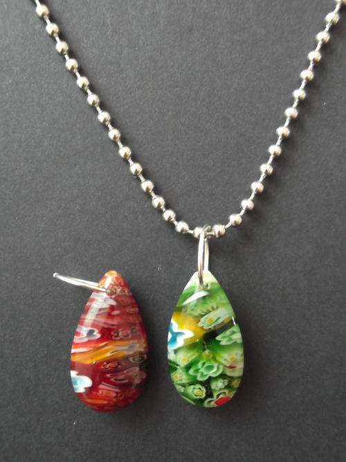 2 X Millefiori Drop Pendants