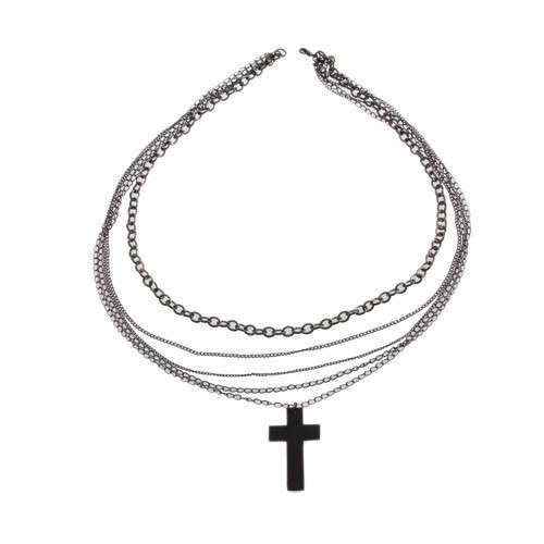 Multi Chain Black Cross Necklace