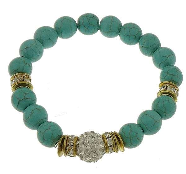 Turquoise Ball & Rhinestone Spacer Bracelet