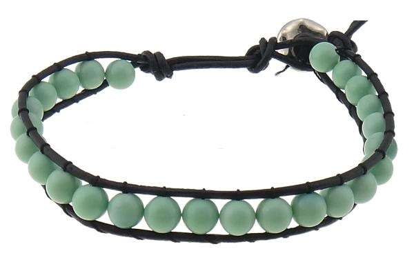 Friendship Green Jade Leather Bracelet
