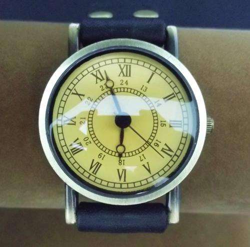 Black leather strap watch