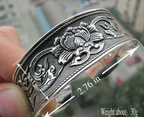 Tibet Silver Lotus Flower Bangle