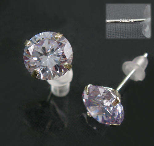 Purple Amethyst Round Diamond Cut Silver Stud Earrings