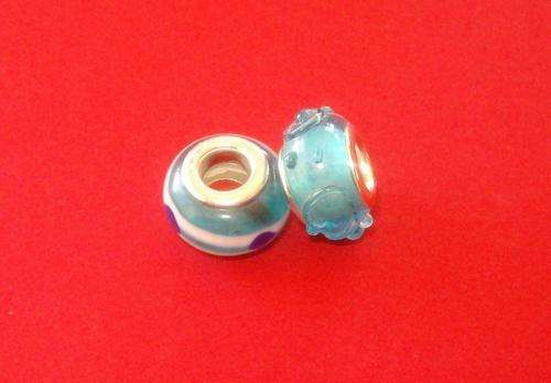 2 X Murano Glass Silver Core Beads to fit Bracelet