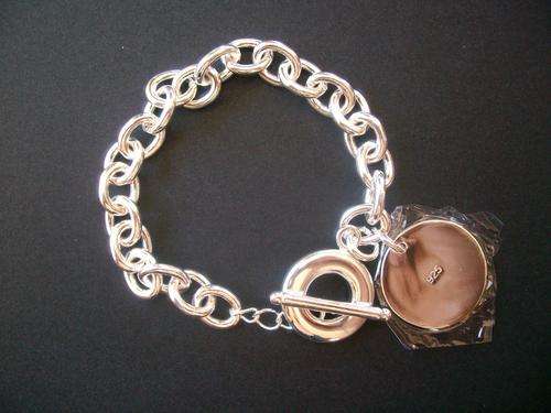 925 EP Silver Rolo Chain Toggle Charm Bracelet