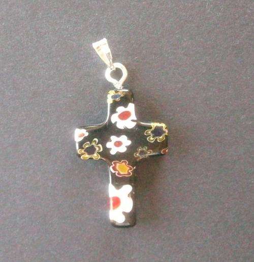 Murano Millefiori Cross Pendant - Black