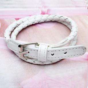WHITE BRAIDED LEATHER BELT BRACELET