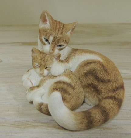 CAT CURLED UP WITH KITTEN - HAND PAINTED